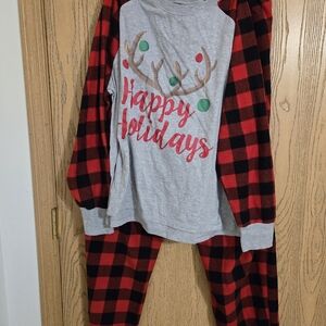 Festive Red and Gray Women's Holiday Pajama Set